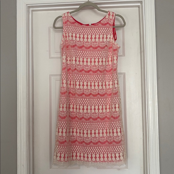 Eliza J Coral and White Lace Dress - Picture 1 of 5